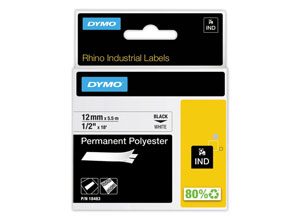 Ruban pour titreuse RHINO 12 mm permanent blanc impression noire