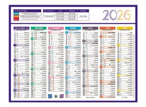 Calendrier banque Couleurs 14 mois - 17x13 cm - par 50