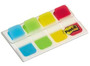 Marque-pages Post it rigides 1,6x3,8 cm - 4 couleurs vives