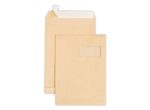 Pochettes kraft adour siliconées 229x324mm avec fenêtre 50x100mm 90g
