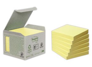 Notes repositionnables recyclées Post It 76x76 mm 100F jaune