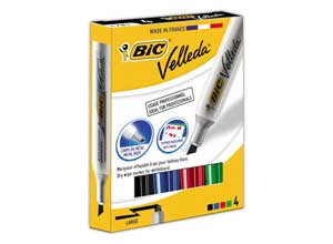 Marqueurs BIC Whiteboard Velleda 1781 -Pointe biseautée corps métal