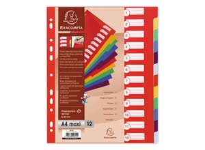 Jeu d'intercalaires polypro rigide format pochettes - 12 touches