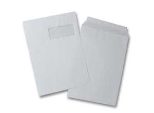 Pochettes blanches bande siliconée 229x324mm avec fenêtre 50x110mm 90g