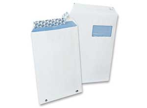 Pochettes blanches bande siliconée 229x324mm avec fenêtre 50x100mm 90g