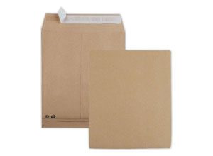 Pochettes kraft brun bande siliconée 260x330 mm à soufflets 30mm 120g