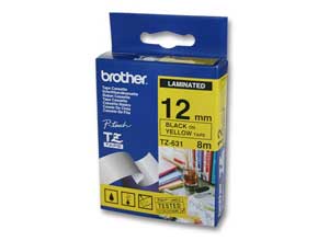 Ruban pour titreuse BROTHER TZ 631 12mm jaune impression noire