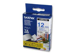 Ruban pour titreuse BROTHER TZ 233 12mm blanc impression bleue