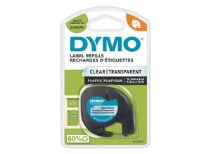 Ruban en plastique transparent pour titreuse DYMO Letratag 12 mm