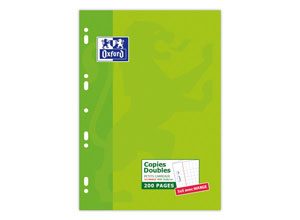 Copies doubles Oxford, avec marge, A4,perforé, 5x5, 90g, 200 p.